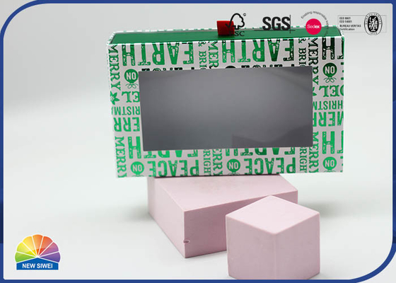 Green Customized Rectangle Drawer Paper Box 4C Printed Rigid Cardboard With Silk Ribbon