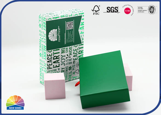 Green Customized Rectangle Drawer Paper Box 4C Printed Rigid Cardboard With Silk Ribbon