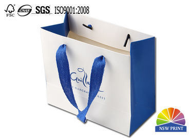 Colored Cotton Flat Ribbon Handle White Cardboard Printed Paper Bags