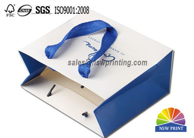 Colored Cotton Flat Ribbon Handle White Cardboard Printed Paper Bags