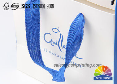 Colored Cotton Flat Ribbon Handle White Cardboard Printed Paper Bags