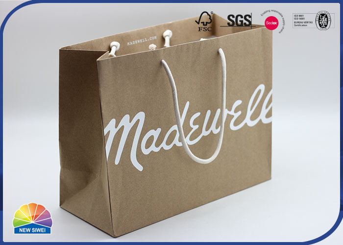 Brown Printed Kraft Paper Gift Bag Package With Knotted Handle